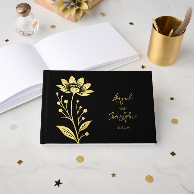 Ornate Floral Wedding Foil Guest Book (Front Open)
