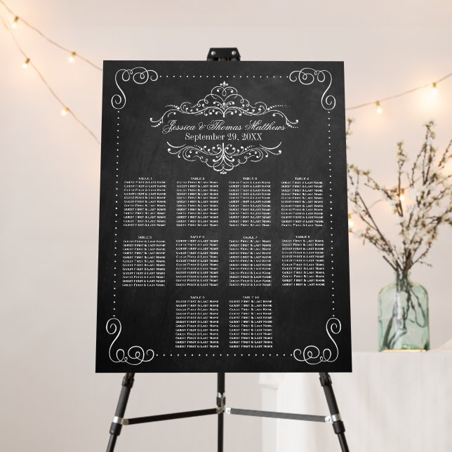 Ornate Flourish Chalkboard Wedding Seating Chart Foam Board (In Situ (Stand))