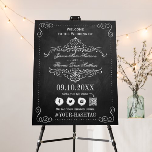 Ornate Flourish Chalkboard Wedding Welcome Foam Board