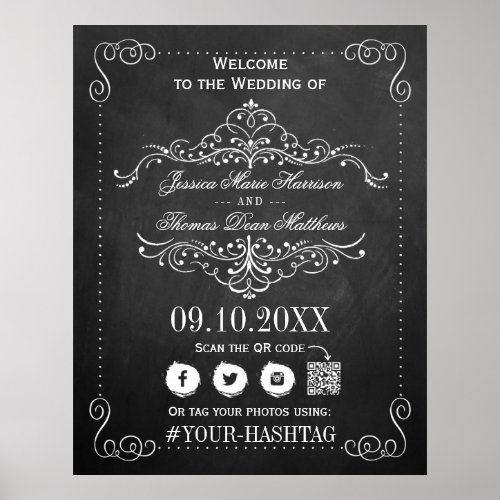 Ornate Flourish Chalkboard Wedding Welcome Poster