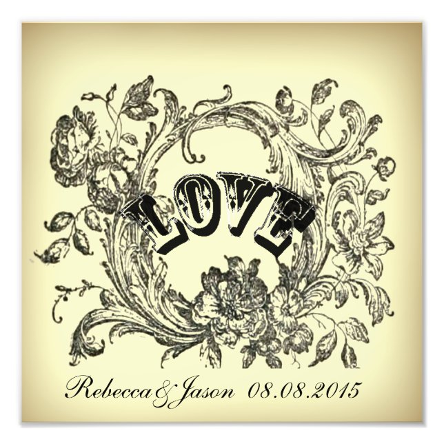 Ornate Flourish Swirls Vintage Wedding Photo Print (Front)