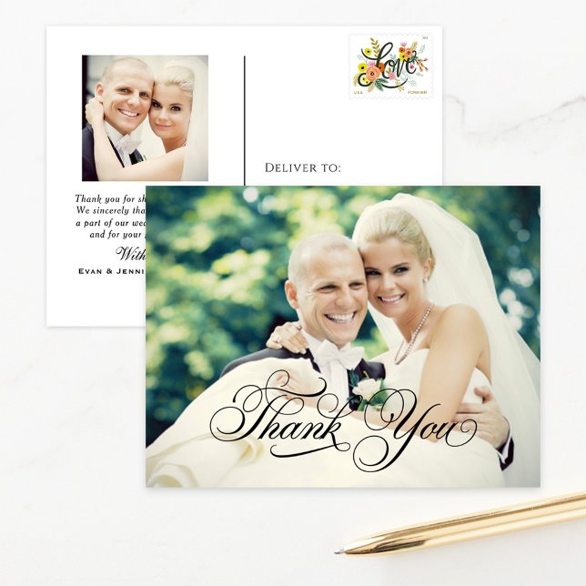 Ornate Flourish Thank You Wedding Photo Postcard (Creator Uploaded)