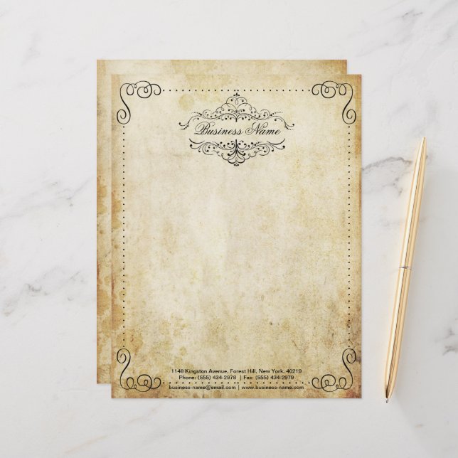 Ornate Flourish Vintage Style Business Letterhead (Front/Back In Situ)