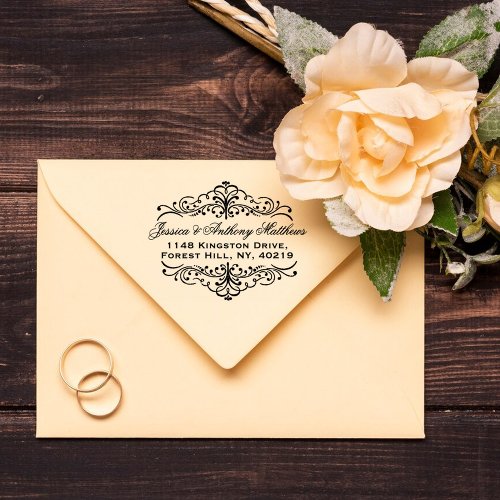 Ornate Flourish Vintage Wedding Return Address Self_inking Stamp