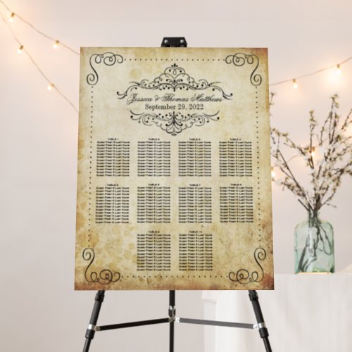 Ornate Flourish Vintage Wedding Seating Chart Foam Board