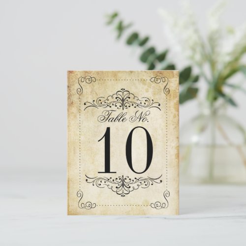 Ornate Flourish Vintage Wedding Table Number Cards