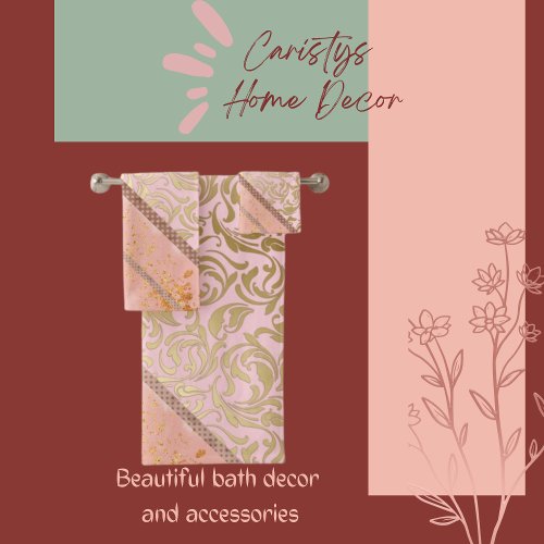 Ornate Flourishes Swirls Rose Gold  Bath Towel Set