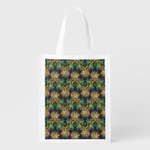 Ornate Flower Luxury Wallpaper Grocery Bag