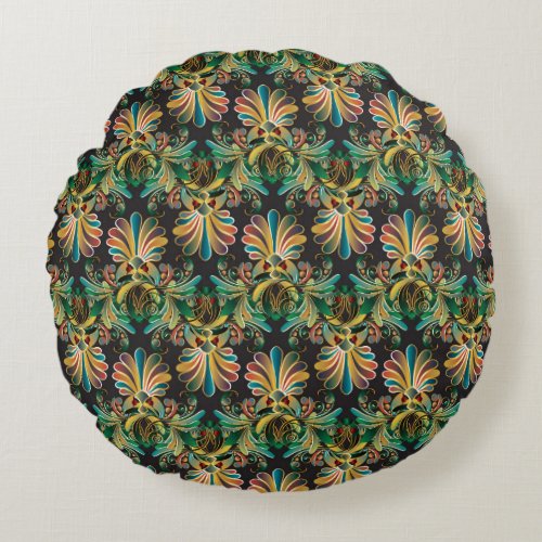 Ornate Flower Luxury Wallpaper Round Pillow