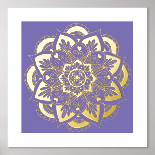 Ornate Flower Mandala Lavender Gold Foil Art Print