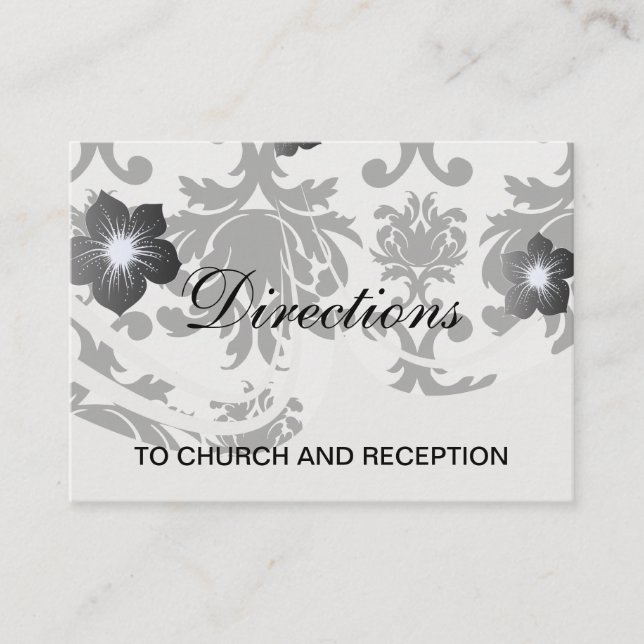 ornate formal black white damask enclosure card (Front)