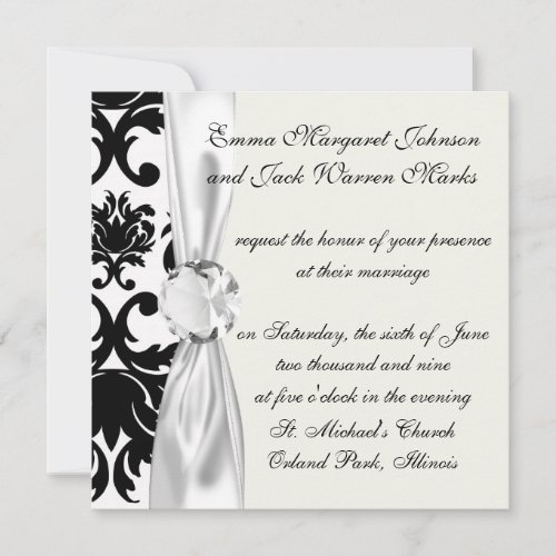ornate formal black white damask custom invites
