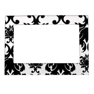 ornate formal black white damask magnetic photo frame