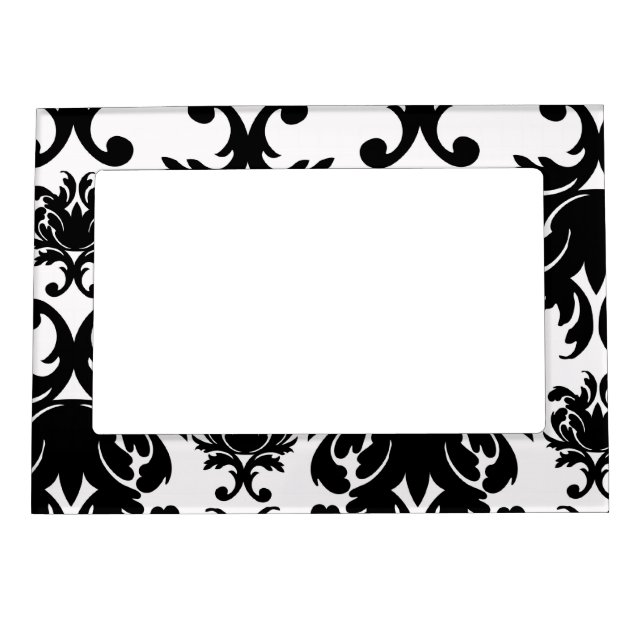 ornate formal black white damask magnetic photo frame (Front)
