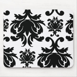 ornate formal black white damask mouse pad