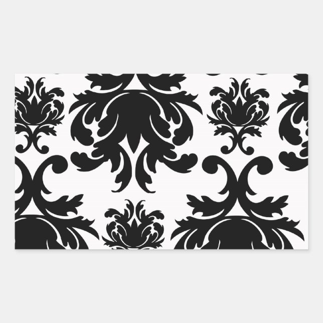 ornate formal black white damask rectangular sticker (Front)