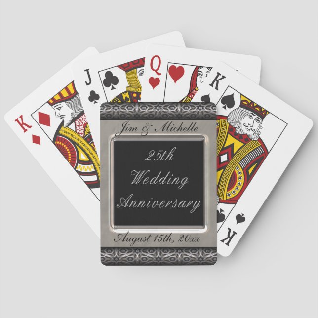 Ornate Frame 25th Wedding Anniversary Poker Cards (Back)