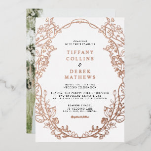 Ornate Frame Elegant Photo Wedding Rose Gold Foil Invitation