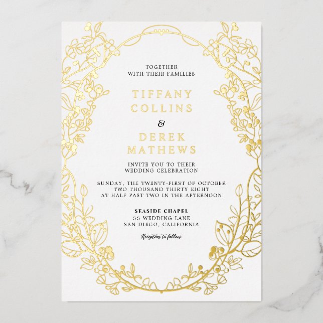 Ornate Frame Elegant Wedding Gold Foil Invitation (Front)