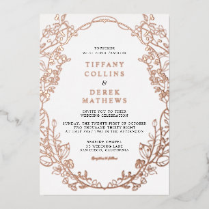 Ornate Frame Elegant Wedding Rose Gold Foil Invitation