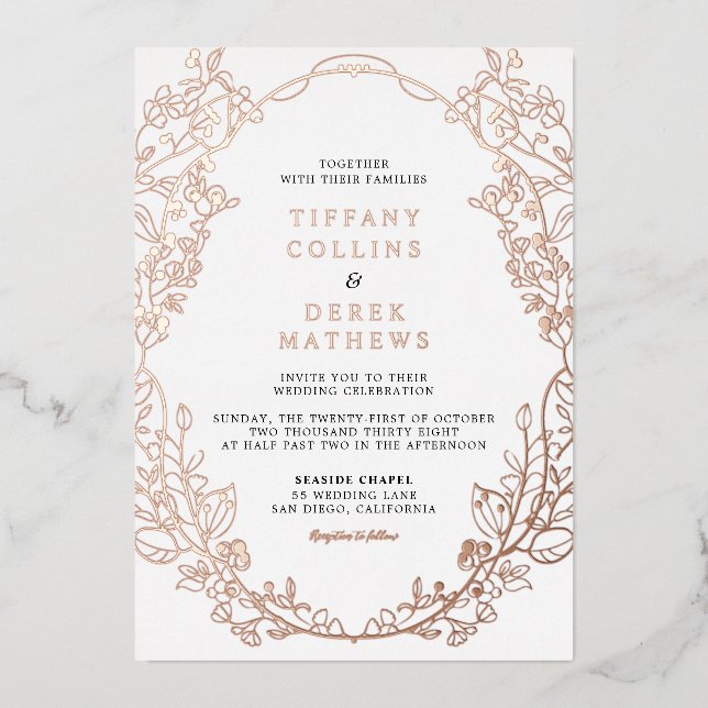 Ornate Frame Elegant Wedding Rose Gold Foil Invitation (Front)