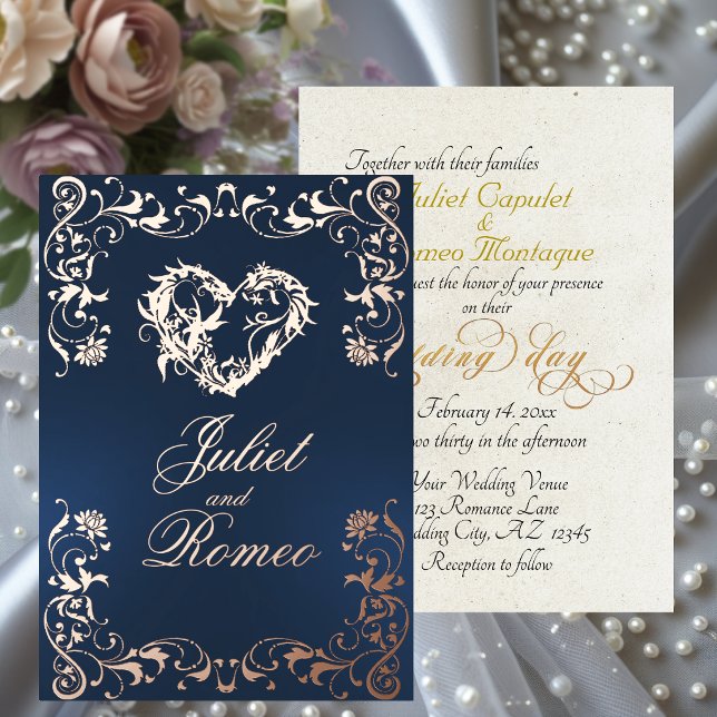 Ornate Frame & Heart - Blue Foil Invitation (Creator Uploaded)
