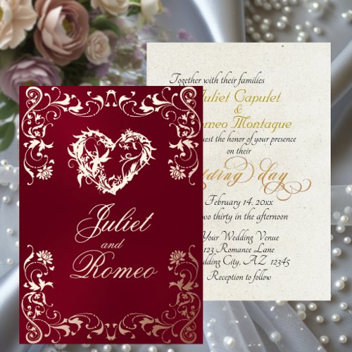 Ornate Frame & Heart - Burgundy Foil Invitation