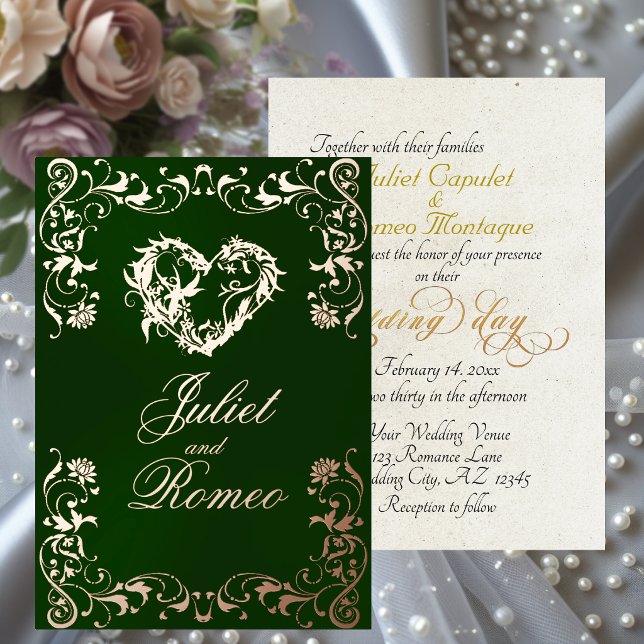 Ornate Frame & Heart - Emerald Foil Invitation (Creator Uploaded)
