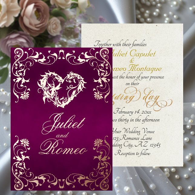 Ornate Frame & Heart - Plum Foil Invitation (Creator Uploaded)