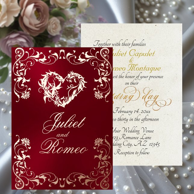 Ornate Frame & Heart - Red Foil Invitation (Creator Uploaded)