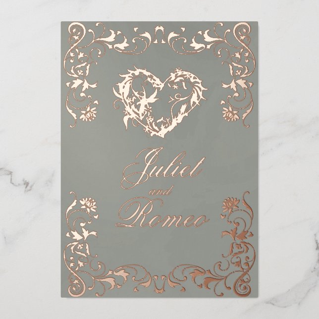 Ornate Frame & Heart - Sage Foil Invitation (Front)