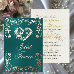 Ornate Frame & Heart - Teal Foil Invitation