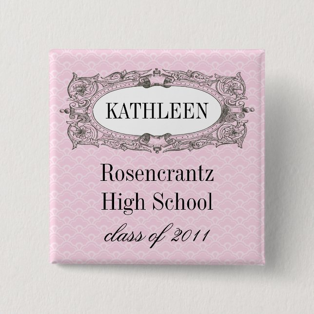 Ornate Frame Pink Graduation Pinback Button (Front)