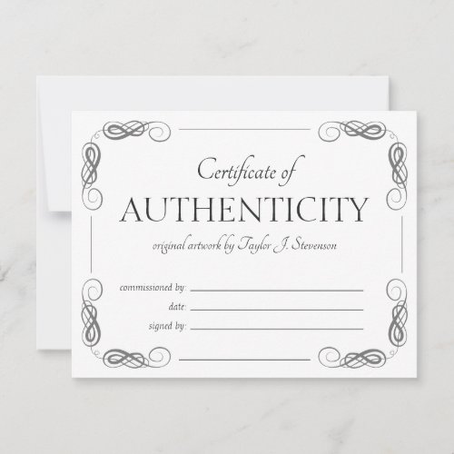 Ornate Frame Vintage Certificate of Authenticity