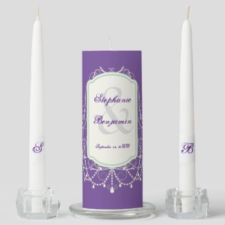 Ornate Framed Purple Bg Wedding Unity Candle Set