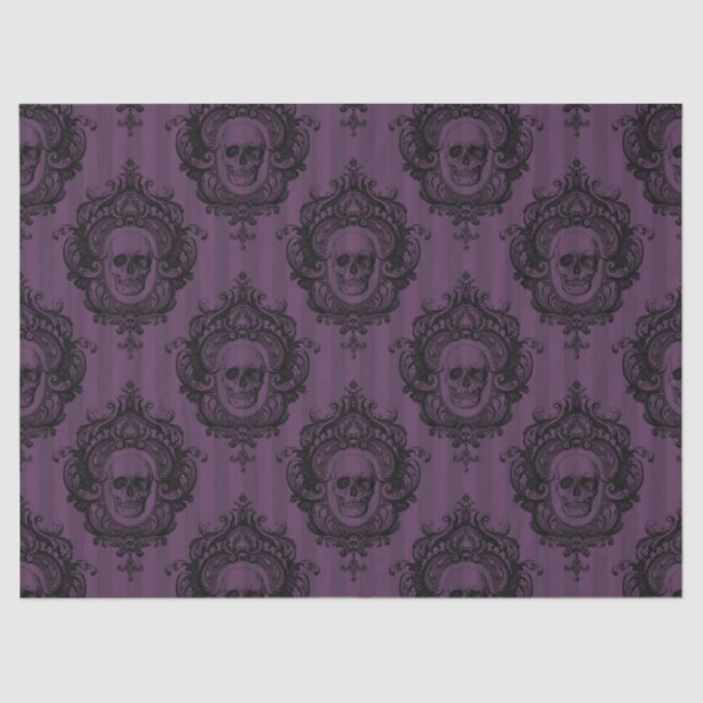 Ornate Frames and Skulls on Purple Decoupage Tissue Paper (Front)