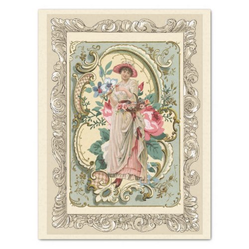 Ornate French Frame Vintage Flower Seller Rose Tissue Paper