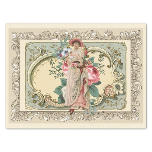 Ornate French Frame Vintage Flower Seller Rose  Tissue Paper