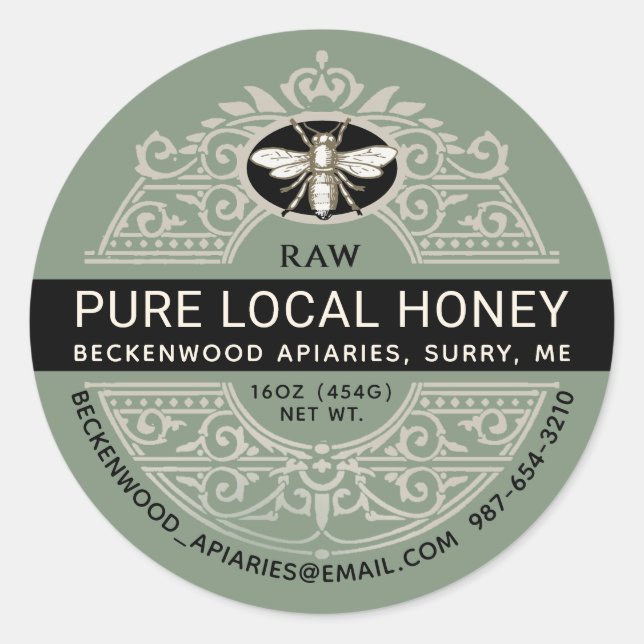 Ornate French Honey Label with Heraldic Bee Sage (Front)