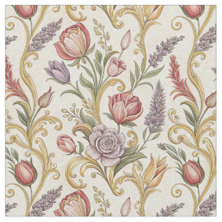 Ornate French Vintage Floral Scroll Pattern Art Fabric