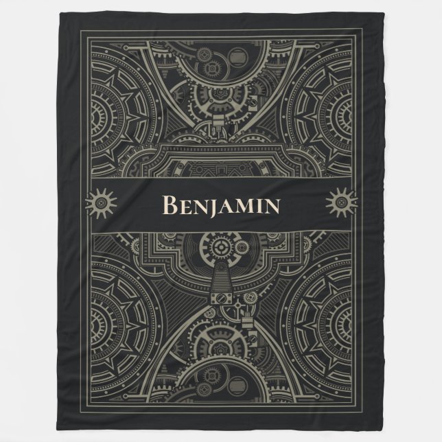 Ornate Gearhead Steampunk Fleece Blanket (Front)