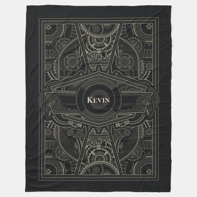 Ornate Gearhead Steampunk Fleece Blanket (Front)