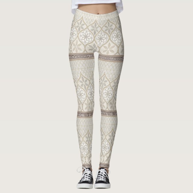 Ornate Geometric Floral Tile Pattern (2) Leggings (Front)