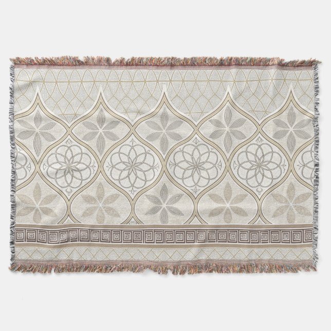 Ornate Geometric Floral Tile Pattern (2) Throw Blanket (Front)