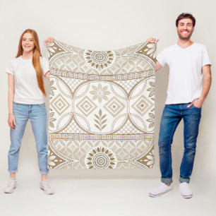 Ornate Geometric Floral Tile Pattern Fleece Blanket