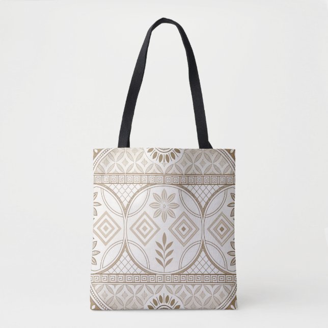 Ornate Geometric Floral Tile Pattern Tote Bag (Front)