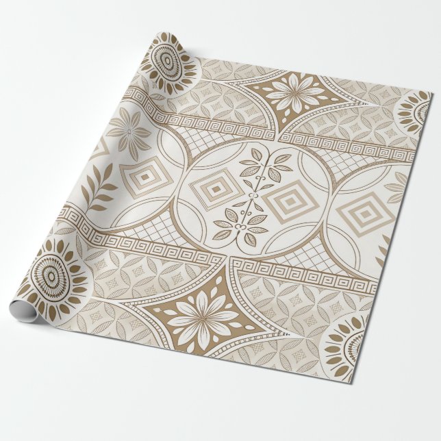 Ornate Geometric Floral Tile Pattern Wrapping Paper (Unrolled)