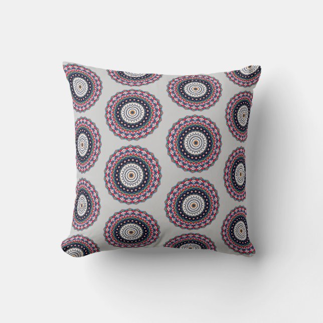 Ornate Geometric Mandala Pattern Throw Pillow (Front)