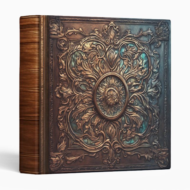Ornate Gilded Brown Leather Book of Shadows 3 Ring Binder (Front/Spine)
