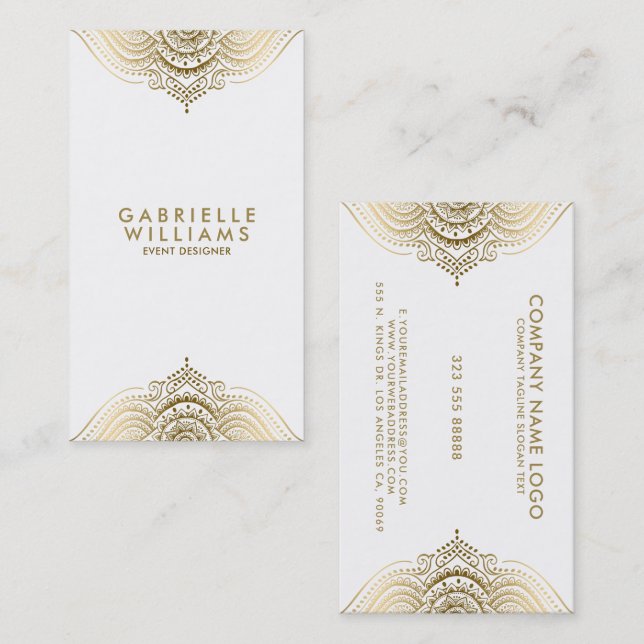 Ornate girly gold lace design business card (Front/Back)